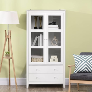 Kitchen Pantry Storage Cabinet, Glass Doors and Soft Close Hinges