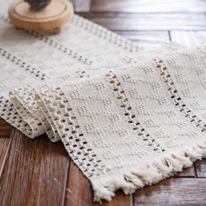 Hand Woven Macrame Table Runner Cream Beige (12x95in)