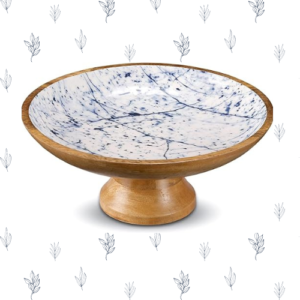 Wooden Fruit Bowl , 12-inch Large Serving Bowls, Mango Wood. Blue Marble