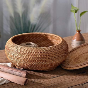 Round Rattan Boxes with Lid Hand-Woven 8.6Inch (22x13cm)