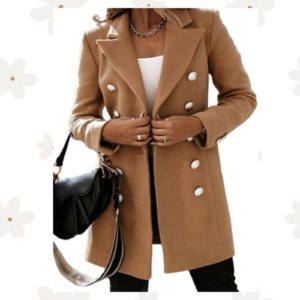 Womens Wool Coat Double Breasted Mid Length Fall Winter Peacoat Trench Coat