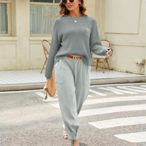 Women's Two Piece Outfits Sweater Sets Long Sleeve Knit Tops and High Waisted Pants