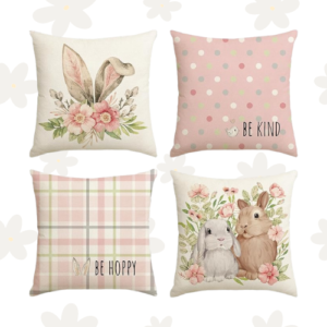 Easter Solors Rabbit Flower Buffalo Plaid Be Hoppy Throw Pillow Cover, 18 x 18 Inch