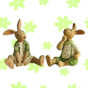 Set of 2 Resin Bunny Easter Decoration Vintage Rustic Country Bunnies Figurine