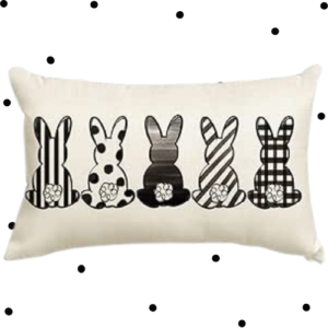 Easter Rabbits Throw Pillow Cover, 12 x 20 Inch Black and White
