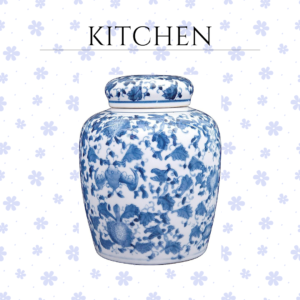 Ginger Jar with Lid Large Round Blue and White Ceramic