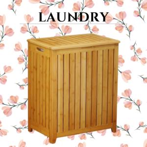 Spa-Style Bamboo Laundry Hamper, Brown. solid wood  with canvas liner