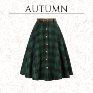 Women's Plaid Skirt High Waisted A-Line Flared Midi Skirts with Pockets & Belt