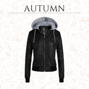 Womens Faux Leather Jacket Motorcycle Jacket Short PU Jacket with Removable Hood