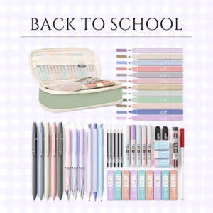 50 PCS Aesthetic School Supplies with Pen Case, Black Ink Pens, Highlighters and More