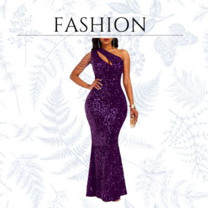 Women Sequin Elegant Sexy One Shoulder Tassel Mermaid Bodycon Cocktail Evening Dress, Purple
