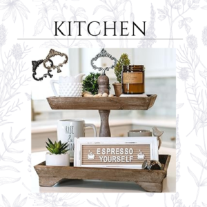 Rectangle 2 Tier Serving Tray - Distressed Rustic Wood Two Tiered Tray for Coffee Bar, Counter top, Dining Table