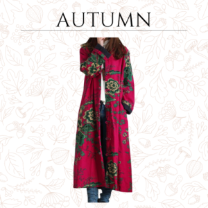 Women Trench Coat Floral Print Long Jacket with Pockets