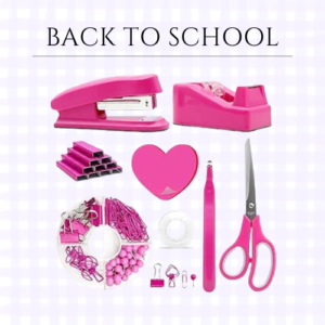 Hot Pink Desk Accessories, Stapler and Tape Dispenser Set