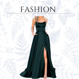 Women's Satin Prom Dresses Long Slit Backless Formal Ball Gowns Spaghetti Straps Wedding Party Dress with Pockets