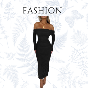 Women's Fall Off Shoulder Maxi Bodycon Dress Long Sleeve Ruched Sexy Club Dresses with Slit