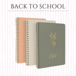 Aesthetic Spiral Notebook Set of 3 - Cute College Ruled 8x6  with Large Pockets and Lined Pages