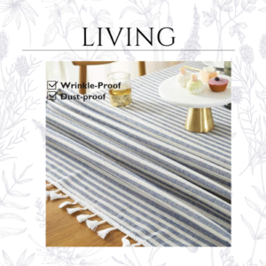 French Vintage Blue Rose Floral Cotton Linen Fabric, Stitching Tassel Rectangle Tablecloth for Kitche