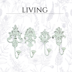 House Worlds Chateaux Fleur De Lis Wall Hooks, Set of 4, Shabby Distressed Finish, French Country