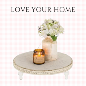 Round Decorative Tray Display Riser: Farmhouse Boho Wood