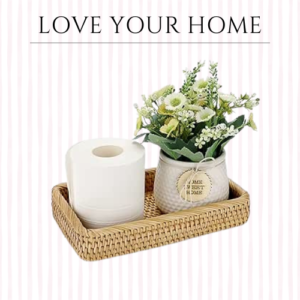 Wicker Bathroom Vanity Tray, Bread Basket, Countertop Organizer Decorative Hand-Woven