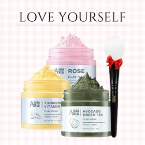 Turmeric Clay Face Mask - Rose Pink Clay Facial Mask - Avocado Green Tea Mud Mask