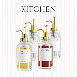 4 Pack Coffee Syrup Dispenser for Coffee Bar Accessories Gold Pumps and 42 Labels, 16.9 oz 500 ml