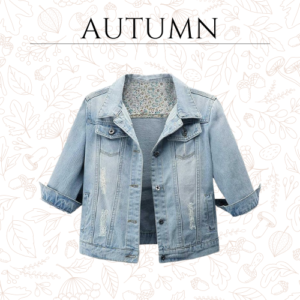 Women Autumn 3/4 Sleeve Retro Short Denim Jackets Light Blue Jean Coats