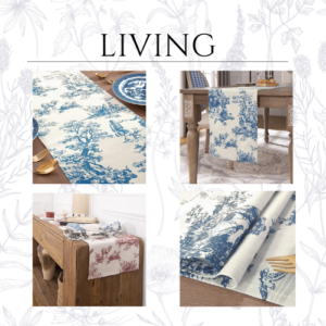 Toile Blue Table Runners 72 Inches Long for Coffee Kitchen Dining Room Table,French Country