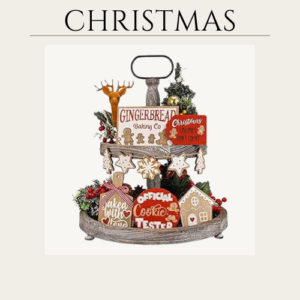 12PCS Christmas Decor Christmas Tiered Tray Decor Table Wooden Decorations Xmas Tabletop Coffee Ginger Man Snowman