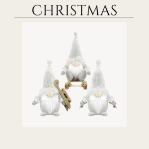 Christmas Gnomes Decorations Set of 3 Mini Gnome Plush with Sled Handmade Scandinavian Tomte Santa Stuffed Xmas Decor for Home Kitchen Farmhouse Tiered Tray - White