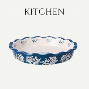 WISENVOY Flowery 10.5" Pie Dish, Navy Blue