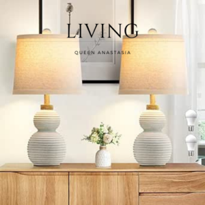 18.5" Farmhouse Table Lamps for Bedroom Set of 2