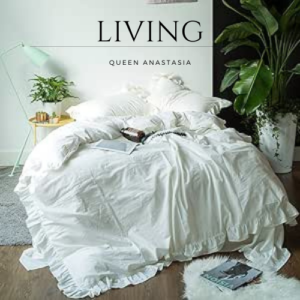 White Vintage Ruffle Duvet Cover Queen 100% Washed Cotton