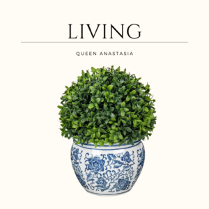 Preserved Boxwood Ball in Blue and White Ceramic Pot