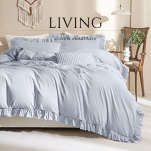 Ruffle Duvet Cover Queen Size 100% Washed Cotton,3pc