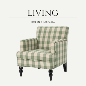 Tufted Fabric Club Chair, Green Checkerboard