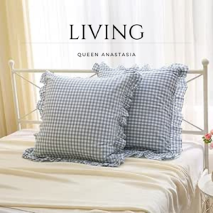 2PACK Dusty Blue White Plaid Euro Pillow Shams